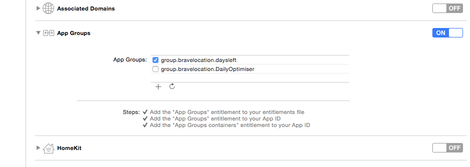 App groups in Xcode